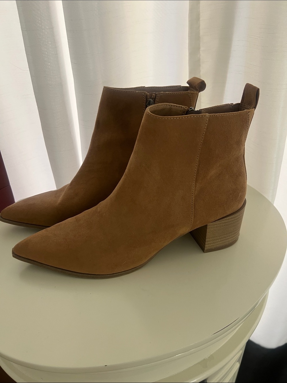 Universal Thread Suede Ankle Booties in Cognac Brown